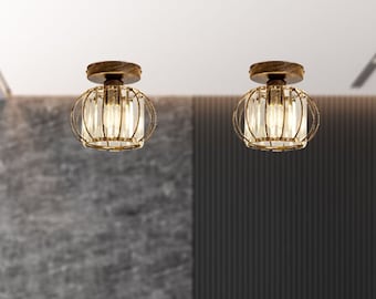 Semi Flush Mount Brass Ceiling Light, Chandelier for Kitchen Island, Farmhouse Bronze Ceiling Light for Hallway, Dining Room, Porch,Corridor