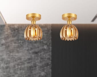 Semi Flush Mount Floral Ceiling Light, Pendant Light for Kitchen Island, Farmhouse Ceiling Light for Hallway, Dining, Room, Porch, Corridor
