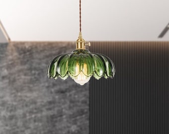 Green Pendant Lighting Fixture, Kitchen Island Glass Chandelier Ceiling Lamp, Floral Vintage Light Fixtures, Living Room, Entryway,Bedroom