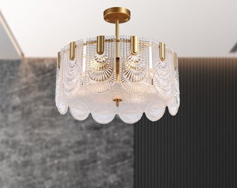 Pendant Lights for Kitchen Island, Modern Round Crystal Chandelier, Golden Ceiling Light Fixture For Bedroom, Living Room, Office, Entryway