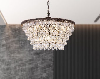 Modern Round Crystal Chandelier, Pendant Lights for Kitchen Island, Rustic Ceiling Light Fixture For Bedroom, Living Room, Office, Entryway