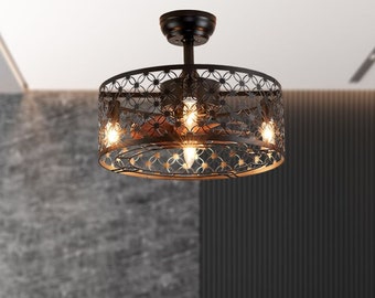 Ceiling Fan with Lights, Caged Pendant Lights for kitchen island, Chandelier Lighting Dine Room, Bedroom, Office, Kitchen,Living Room