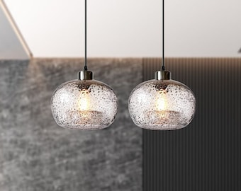 Pendant Lights For Kitchen Island, Glass Globe Chandelier Light Fixture, Hand Blown Glass Lighting, Farmhouse light for Living and Bedroom