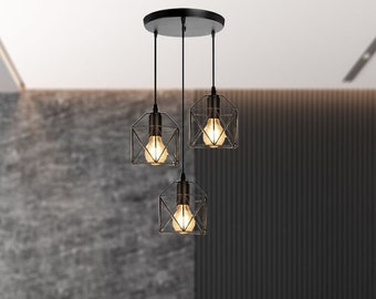 Farmhouse Chandelier For Dining Room, Industrial Pendant Lights for Kitchen Island, 3 Light Ceiling Light Fixture For Bedroom, Living Room