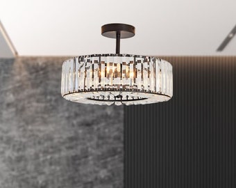 4 Lights Modern Crystal Chandelier, Pendant Light for Kitchen Island, Black Ceiling Light Fixture For Bedroom, Living Room, Office, Entryway