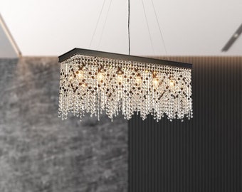 Black Chandelier Lighting Dining Room, Golden Pendant Light for Kitchen Island, Rectangle Ceiling Light Fixture For Bedroom, Living Room
