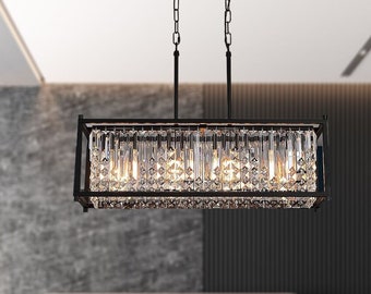 Chandelier Lighting Dine Room, Pendant Lights for Kitchen Island, Rectangle Ceiling Light Fixture For Bedroom, Living Room, Office, Entryway