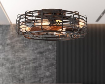 20" Caged Ceiling Fan with Lights, Pendant Lights for kitchen island, Chandelier Lighting Dine Room, Bedroom, Office, Kitchen,Living Room