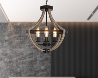 Farmhouse Industrial Light Fixture, 4-Light Rustic Flush Mount Lighting, Chandelier Light for Bedroom, LivingRoom, Entryway, Kitchen Island