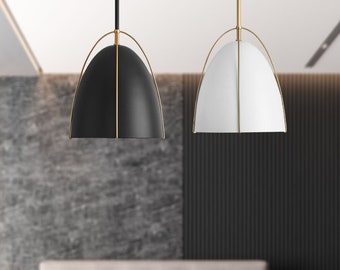 Mid-Century Modern Pendant Light, White amd black Hanging Lamp for Kitchen Island, Metal Chandelier For Bedroom, Living and Dining Room