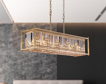 Chandelier Lighting Dining Room, Pendant Light for Kitchen Island, Rectangle Ceiling Light Fixture For Bedroom, Living Room, Office,Entryway