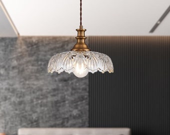Brass Pendant Lighting Fixture, Kitchen Island Glass Chandelier Ceiling Lamp, Hanging Lamp Brushed Finish, Living Room, Entryway,Bedroom