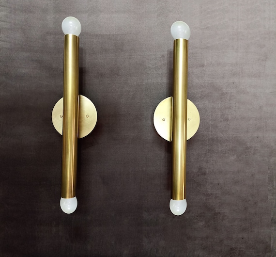 Mid Century Brass Wall Sconce - Modern Vanity Light - 2 Light Vanity Fixture - Raw Brass Sconce - Modern brass light - Bedroom Wall Sconce