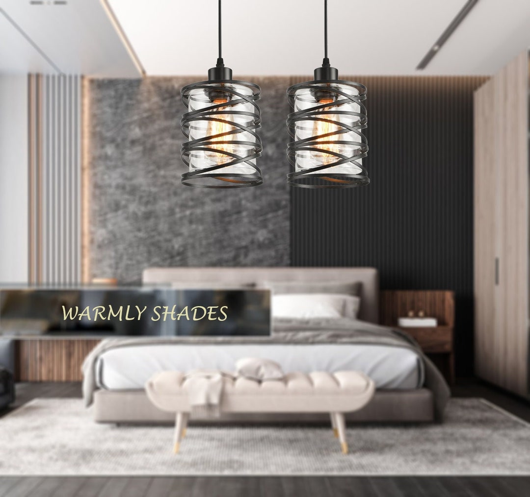 Kitchen Island Pendant Lights Set of 2, Glass Hanging Light With Spiral