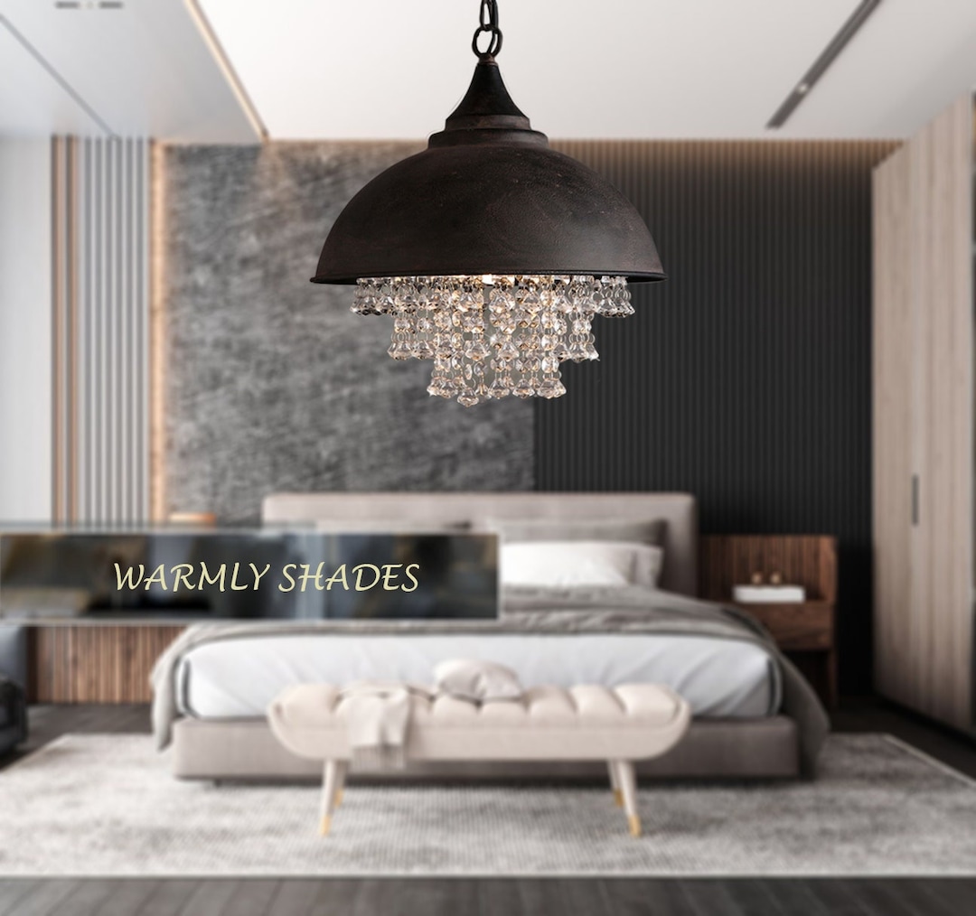 Industrial Crystal Pendant Light for Kitchen Island, Vintage Chandelier