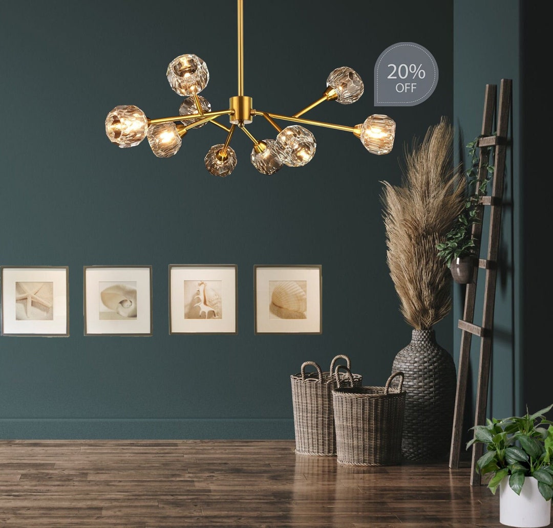 Sputnik Chandelier for Dining Room, Modern Crystal Brass Chandelier ...