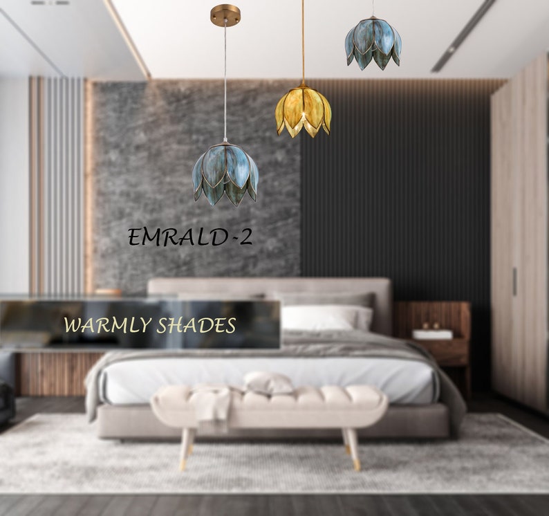 Art Deco Vintage Pendant Lights, Lotus Glass Chandelier Ceiling Lamp