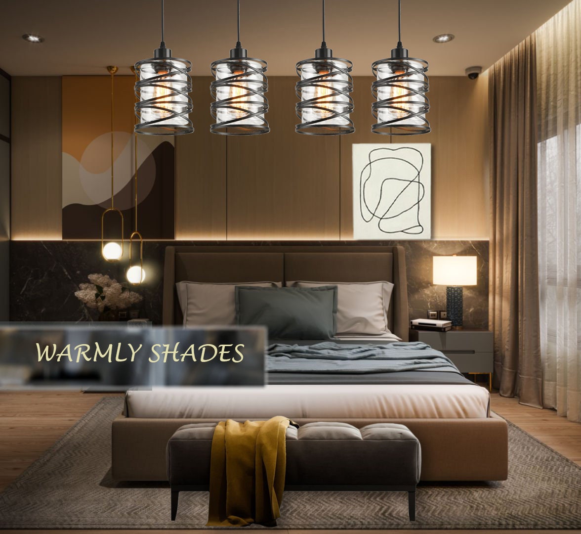 Kitchen Island Pendant Lights Set of 2, Glass Hanging Light With Spiral