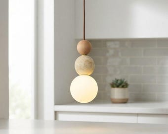 Travertine Pendant Light, Wabi Sabi Chandelier, Minimalist Kitchen Island Lighting, Organic Modern Stone Hanging Lamp, Natural Stone Decor