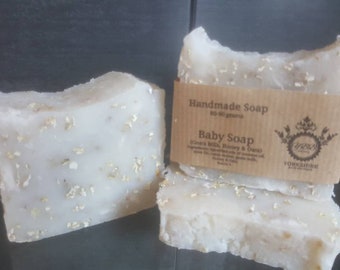 Handmade baby soap, goats milk, honey and oats 75-85 grams per bar no plastic, natural oils natural butters ...palm free...fragrance free