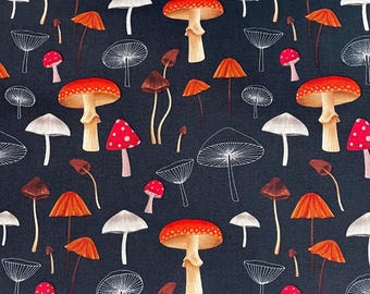 Red Mushrooms and Fungi on Black Scrub Cap:  Scrub Cap for Women or Men, Surgical Medical Scrub Hat, Bouffant, Ponytail, Mens, Unisex, Euro