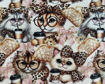 Funny Cats Glasses Pretty Bows Coffee Scrub Cap:  Scrub Cap for Women or Men, Surgical Medical Scrub Hat, Bouffant, Ponytail, Euro, Men’s