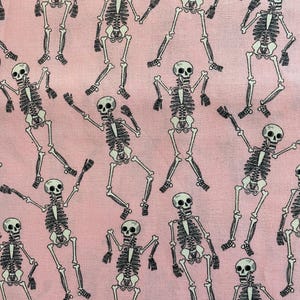 Pink Halloween Dancing Skeletons Funny Scrub Cap for Women or Men, Surgical Medical Scrub Hat, Bouffant, Ponytail, Mens, Unisex, Euro