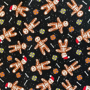 Halloween Christmas Skeleton Gingerbread Scrub Cap: Scrub Cap for Women or Men, Medical Scrub Hat, Bouffant, Ponytail, Mens, Unisex, Euro