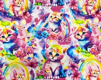 Rainbow Pretty Kitty Cat Scrub Cap:  Scrub Cap for Women or Men, Surgical Medical Scrub Hat, Bouffant, Ponytail, Mens, Unisex, Euro