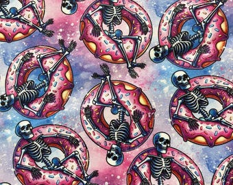 Skeleton Pink Donuts Funny Scrub Cap: Scrub Cap for Women or Men, Surgical Medical Scrub Hat, Bouffant, Ponytail, Mens, Unisex, Euro