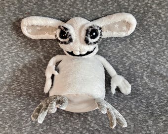 Sofalien Hare (Full-bodied hand puppet — white velour striped)