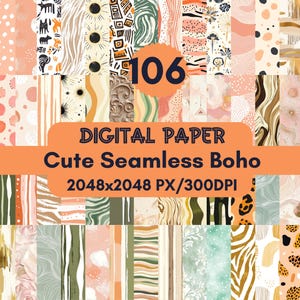 106 Cute Boho Digital Papers,Spring Flower Backgrounds,Boho Patterns Designs,Boho Scrapbook Paper