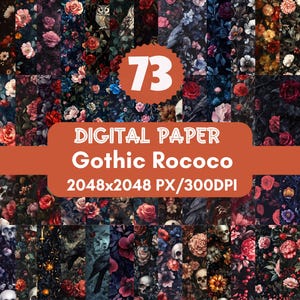 73 Gothic Rococo Digital Paper,Gothic Floral Dark Oil Paint textures,Seamless Backgrounds Pattern