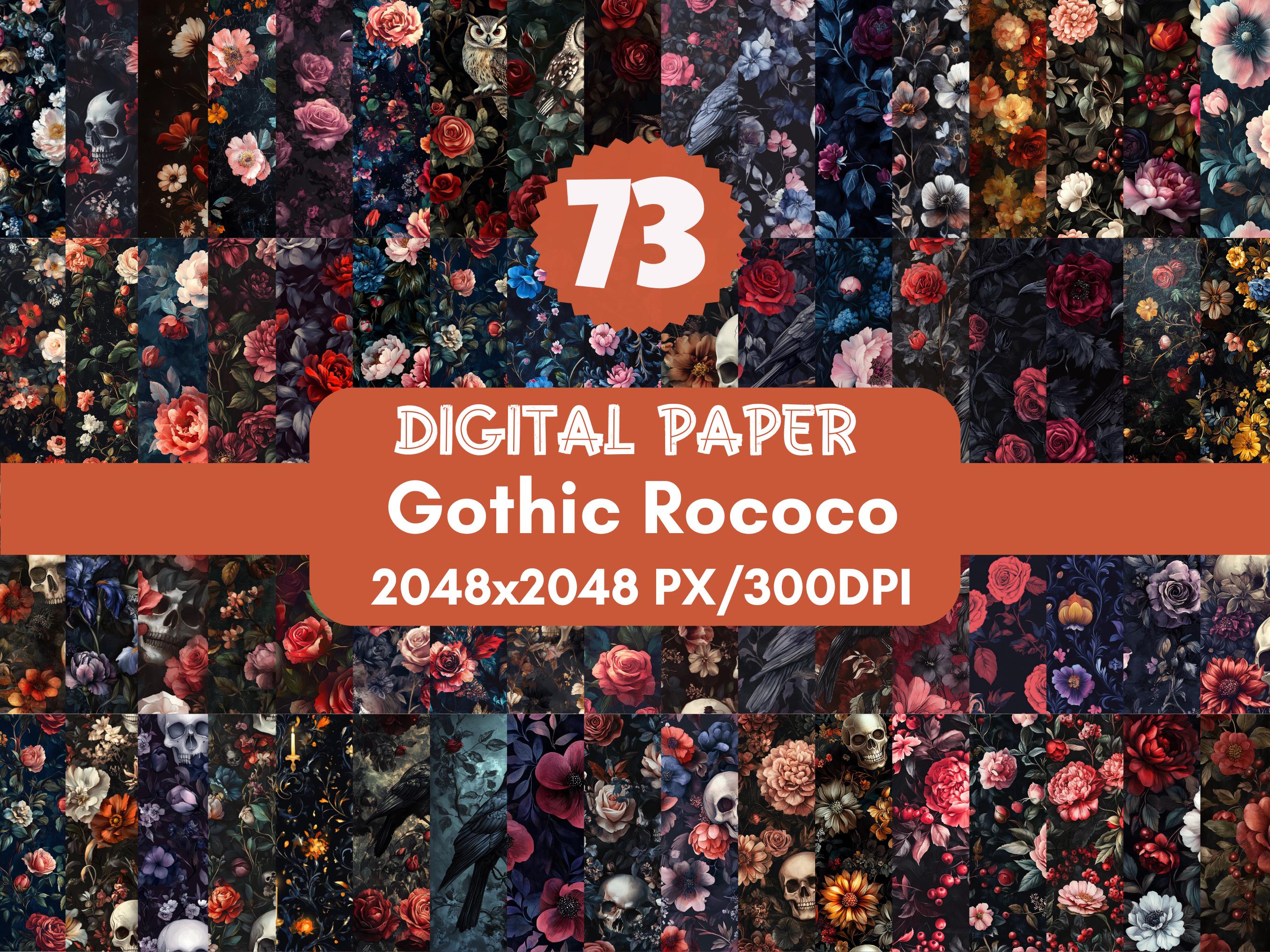 73 Gothic Rococo Digital Paper,gothic Floral Dark Oil Paint Textures ...