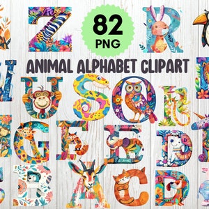 82 Animal Alphabet Sublimation Bundle,Cute Animal Alphabet PNG,Alphabet Clipart Transparent PNG