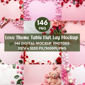 146 Love Theme Table Flat Lay Mockup,Digital Background Mock UP,Styled Stock Photography Scene Creator Mockups