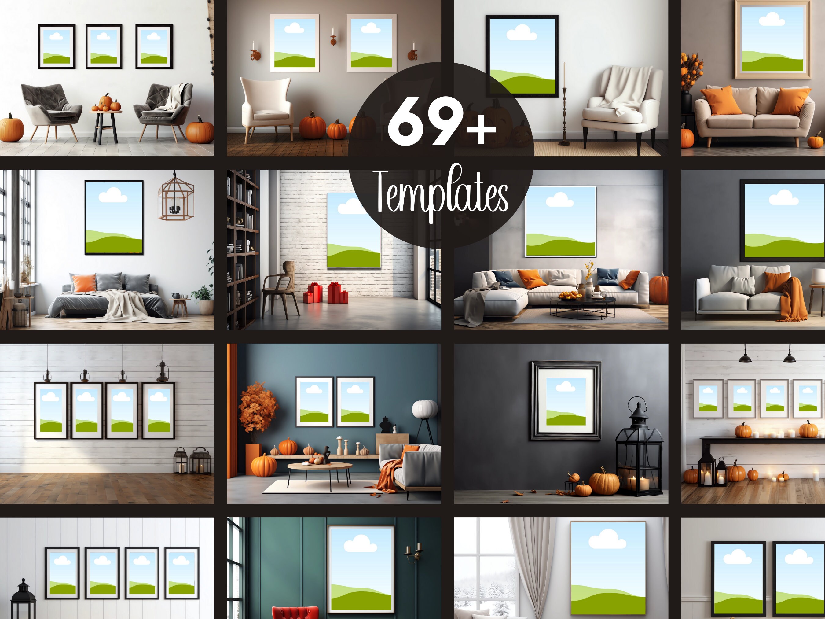 69 Square Wall Art Mockup Templates: Editable Canva Print Mockups - Etsy