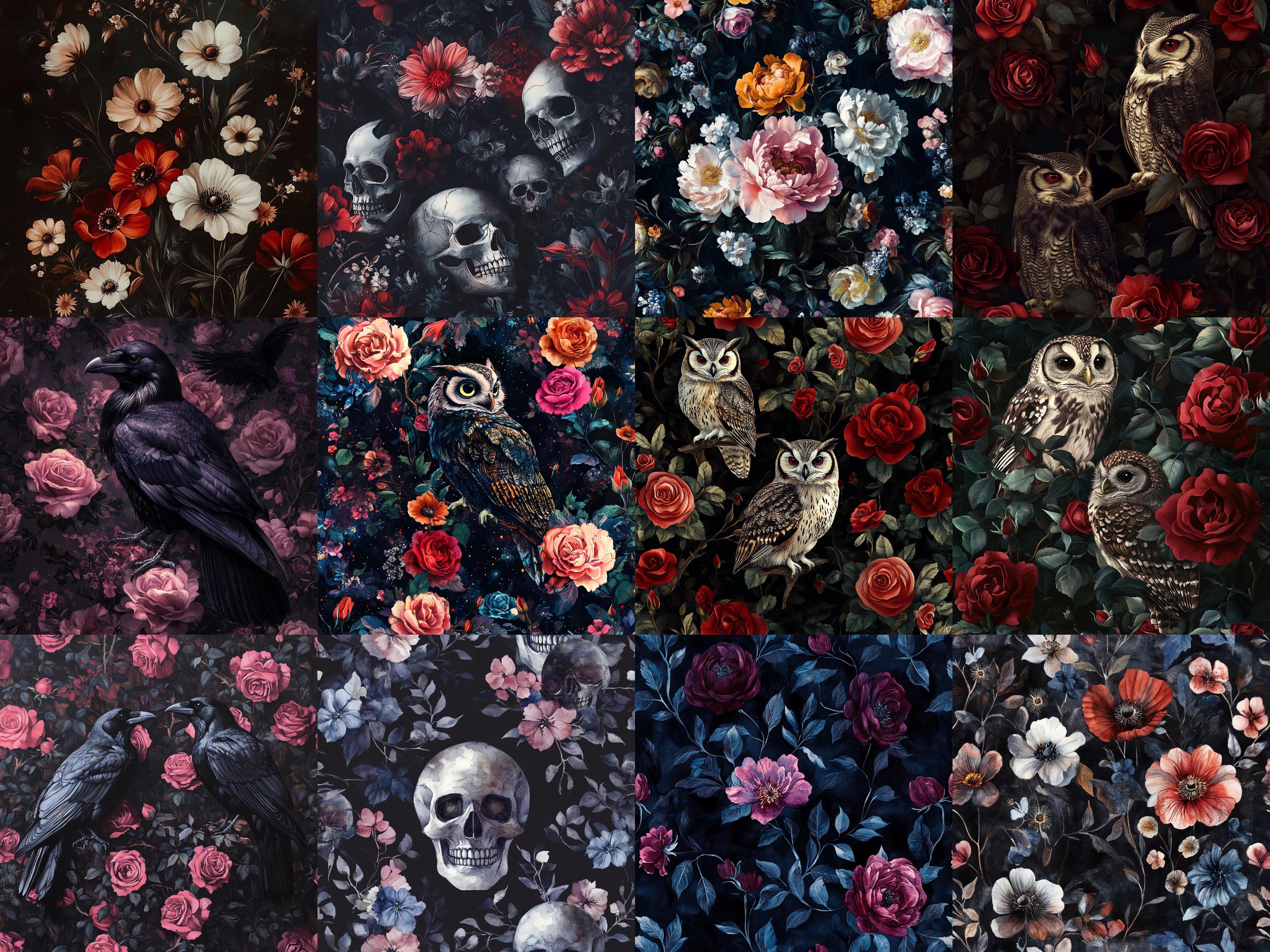 73 Gothic Rococo Digital Paper,gothic Floral Dark Oil Paint Textures ...