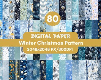 80 confezioni di carta digitale invernale, motivi invernali ad acquerello senza soluzione di continuità, album di ritagli con sfondi di fiocchi di neve