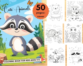 Libro para colorear de animales lindos para niños de 4 a 8 años: páginas para colorear kawaii, páginas para colorear para niños y niñas