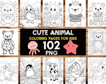 102 pagine da colorare di animali carini per bambini, libri da colorare facili per bambini, attività di colorazione facili