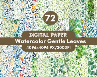 Papel digital de 72 hojas suaves de acuarela, patrón de eucalipto, paquete de collage botánico
