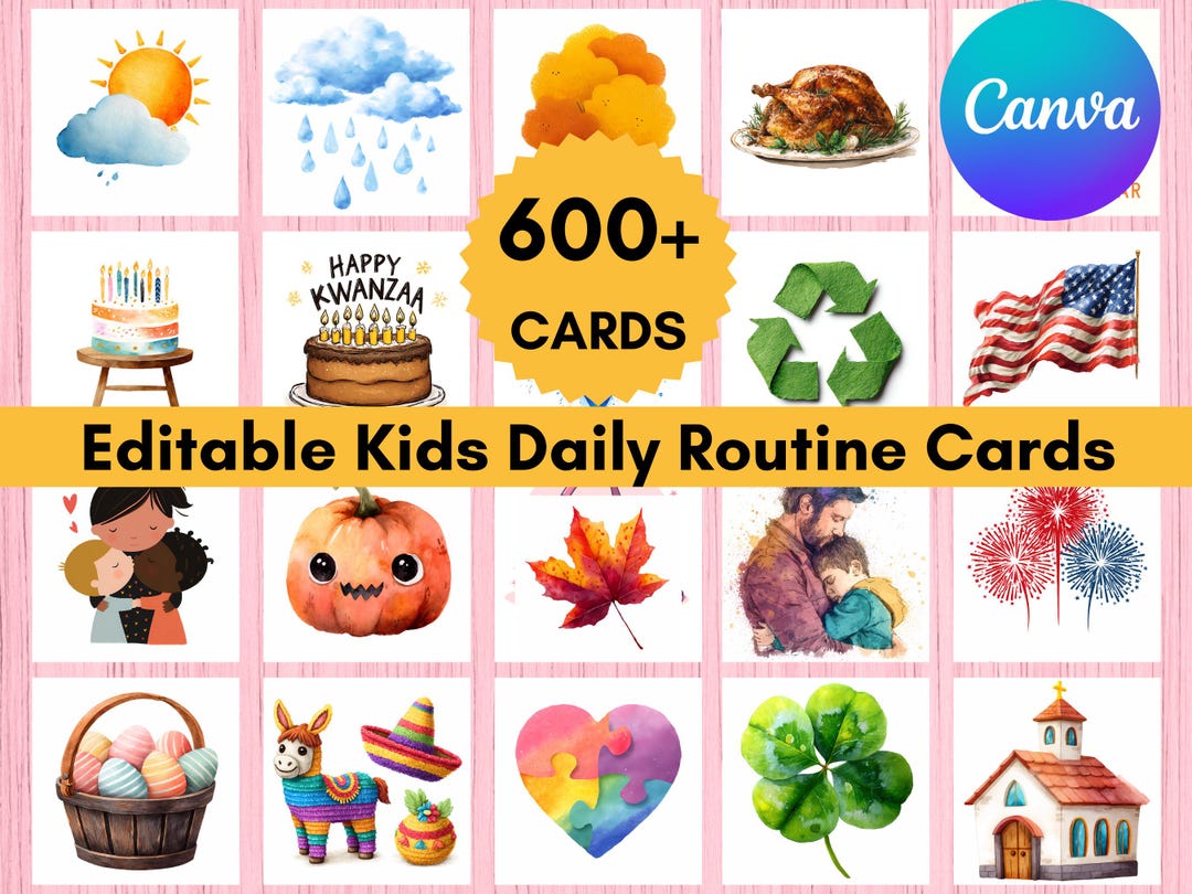 600+ Editable Kids Daily Routine Cards: Visual Schedule & Chore Chart ...