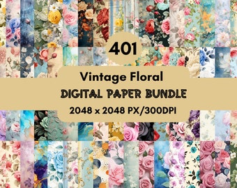 401 Vintage Floral Scrapbook Paper: Shabby Chic Patterns (PNG Files)