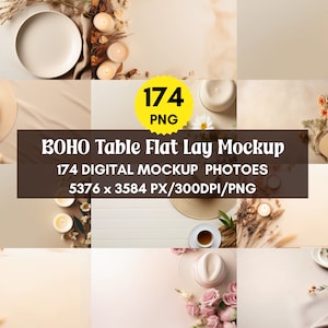 Boho Table Flat Lay Mockup,Digital Background Mock UP,Styled Stock Photography Scene Creator Mockups