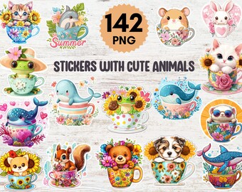 142 pegatinas para niños con animales adorables, pegatinas lindas con temas de animales, pegatinas para niños para portátiles, botellas de agua, iPad