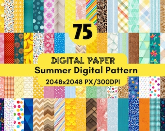 75 Summer Floral Digital Papers: Watercolor Scrapbook Patterns (PNG Files, 300 DPI)