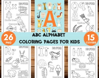 26 simpatiche pagine da colorare con alfabeto stampabile, pagine da colorare con alfabeto ABC per bambini, ricalco dell'alfabeto prescolare