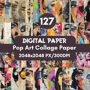 127 papeles de collage de arte pop, collage retro vintage, fondo divertido de cómic de arte pop, diario basura de arte pop