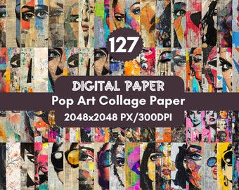 127 Retro Pop Art Collage Paper: Junk Journal Backgrounds (PNG Files)